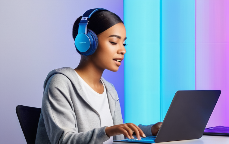 보컬트레이너 교수법 트렌드 - **Prompt:** A young, determined woman, in her early twenties, is singing into a sleek, modern studio...