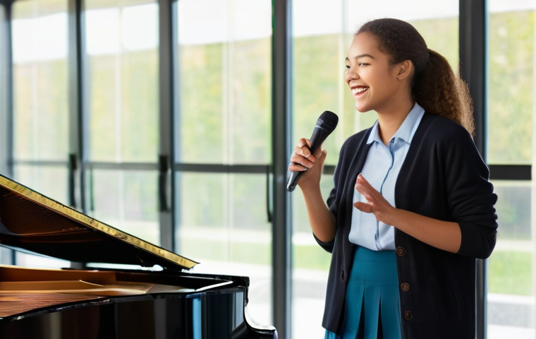 보컬트레이너 교수법 트렌드 - **Prompt:** A young, determined woman, in her early twenties, is singing into a sleek, modern studio... 보컬트레이너 교수법 트렌드 - **Prompt:** A young, determined woman, in her early twenties, is singing into a sleek, modern studio...