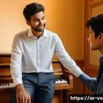 Home 19 보컬트레이너 피드백 제공 방법 - **Prompt 1: The Empathetic Vocal Coach**
"A wise, kind-faced vocal coach, with an expression of ...